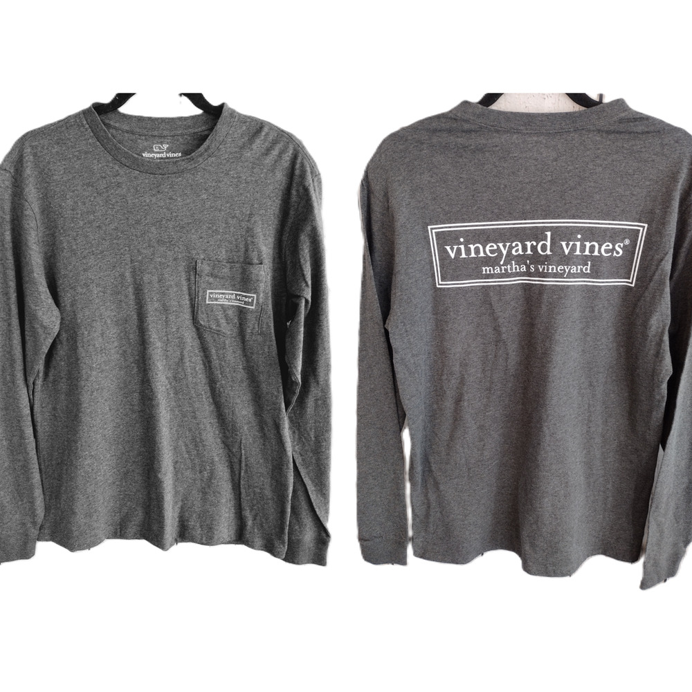 Vineyard Vines Heather Charcoal Gray White Front/Back Logo Long Sleeve T-Shirt